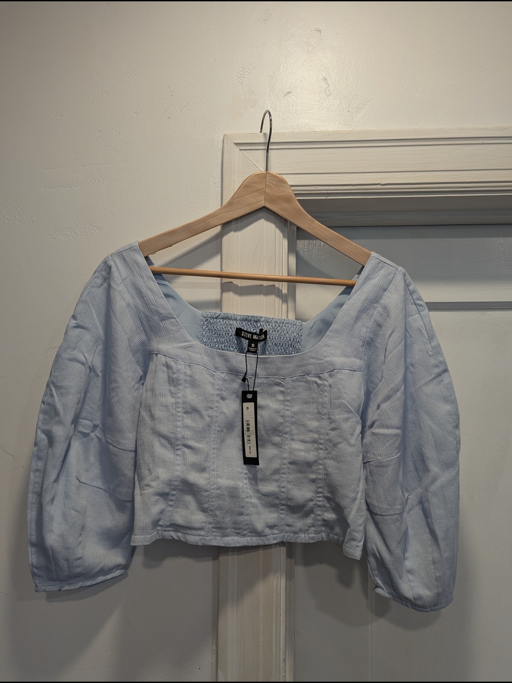 Steve Madden Light Blue Square Neck Cropped Blouse